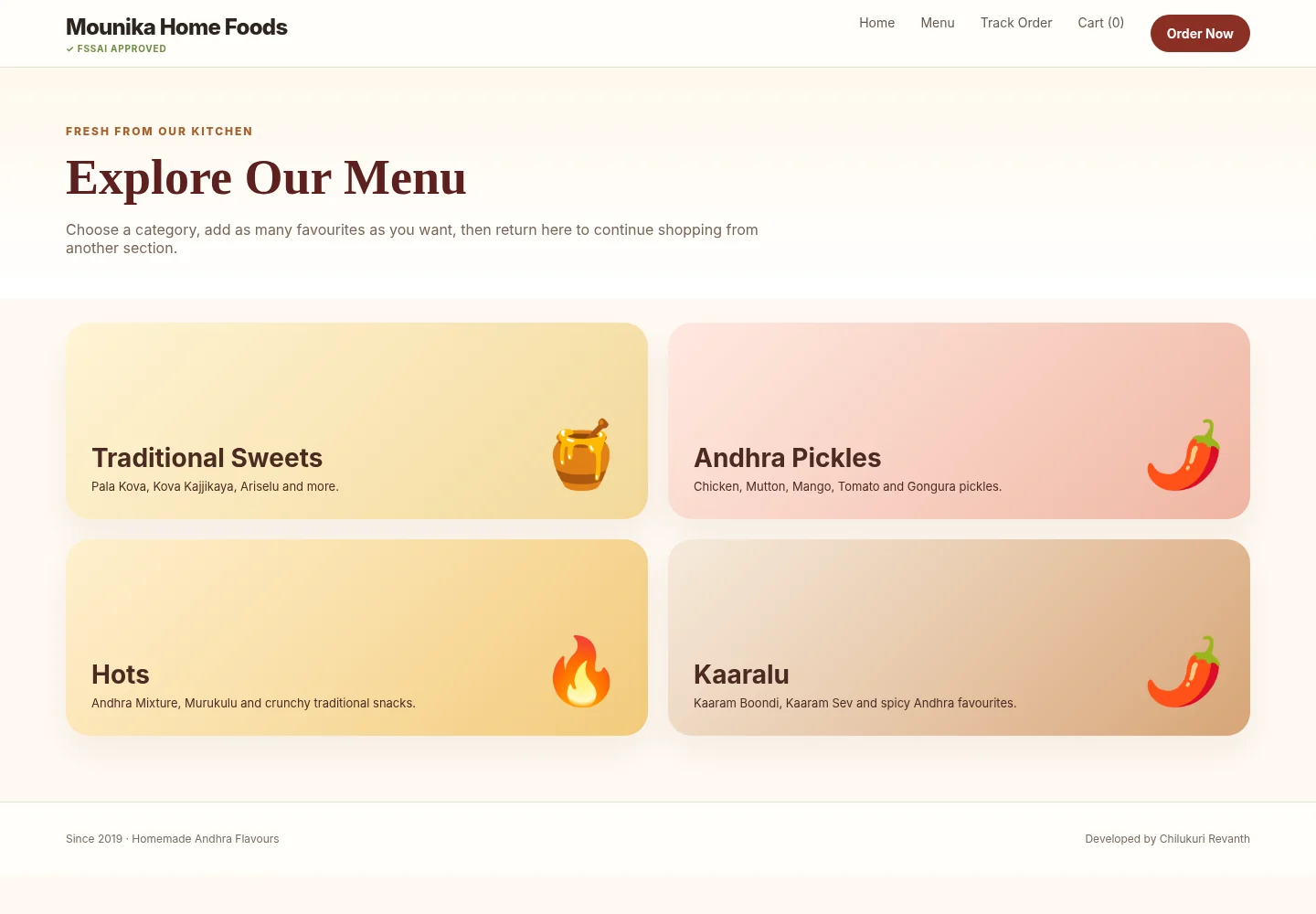 Mounika Home Foods menu